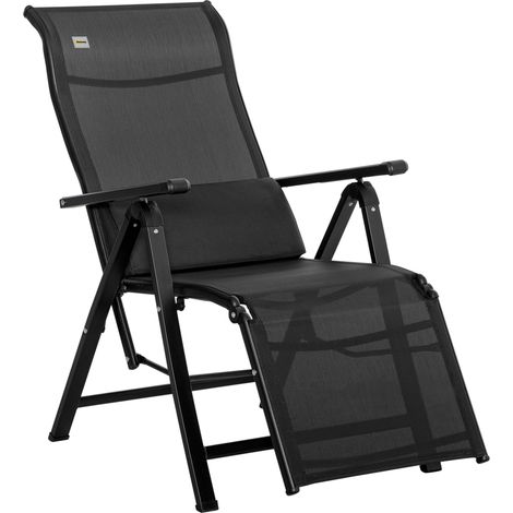 Transat de jardin pliable zéro gravité, dossier réglable 9 positions, coussin inclus, 70 x 65 x 111 cm, Noir