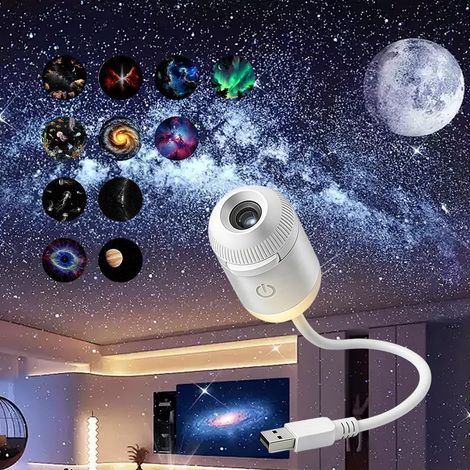 Projecteur de galaxie 2 en 1 - Projecteur de ciel étoilé avec plusieurs films de projection - Lampe LED réglable à 360° - Alimentation USB - Décoration de voiture et de chambre à coucher (1/5)
