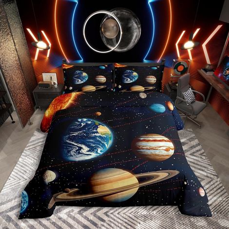 Bettwäsche Set 135x200cm Weltraum Planeten 3D Digitaldruck Kinder Bettbezug