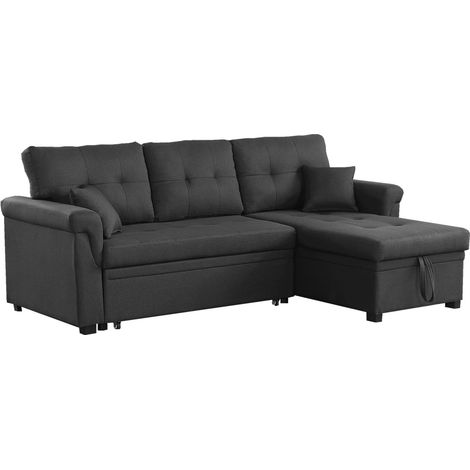 Canapé d'angle droit convertible 4 places en tissu gris foncé TORONTO (1/4)
