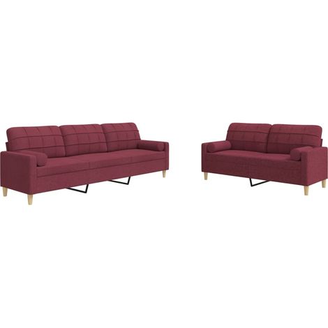 Maison Exclusive - Set di Divani 2 pz con Cuscini Decorativi Rosso Vino in Tessuto