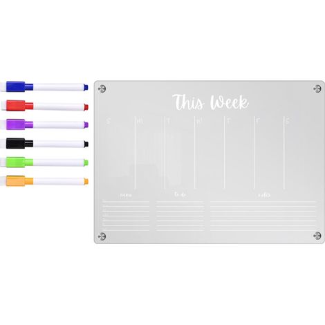 Tableau Magnétique En Acrylique - Calendrier Réutilisable Pour Frigo Et Murs - Tableau À Effacer À Sec Avec 6 Stylos Couleurs (1/5)