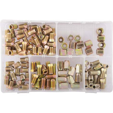 Clas – Assortiment de 135 raccords tuyaux freins M10x1 Ø4.75mm – Embases décolletées L.18/16/20mm – Écrous UNF 3/8" – Accessoires Freinage moto (1/2)