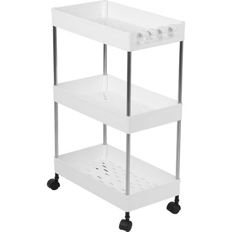 Étagère de rangement mobile pour salle de bain, toilettes et cuisine, gain de place, style classique, blanche, 3 niveaux (1/5)