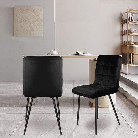 2 Pièces Chaise de Salle à Manger Chaise de Cuisine Rembourrée en Velours, Pied en Métal, Noir (1/5)