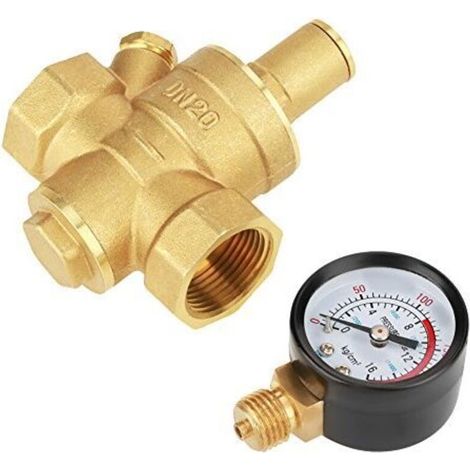 DN20 Adjustable Brass Water Pressure Reducing Valve with Pressure Gauge, Pressure Reducer (1/5)