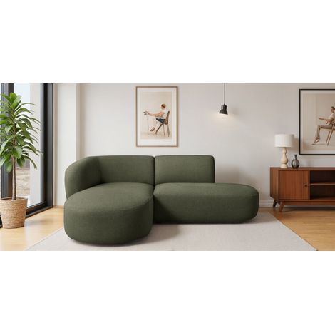 Ecksofa Designersofa BABETTE in Stoff Lins Moosgrün Ottomane Links