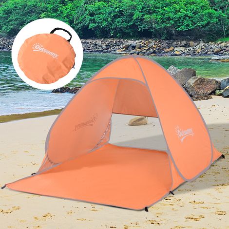 Tenda da Spiaggia Pop Up con Protezione UV 30+ e Borsa di Trasporto, 200x150x119 cm, Arancione