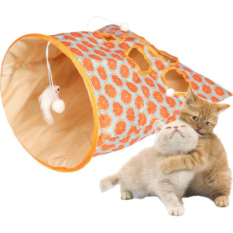 Sac tunnel pliable pour chat, sac de jeu craquant interactif avec souris suspendue et balles, grotte d'entraînement portable pour chats d'intérieur, sac de jeu autonome d'enrichissement pour animaux (1/5)
