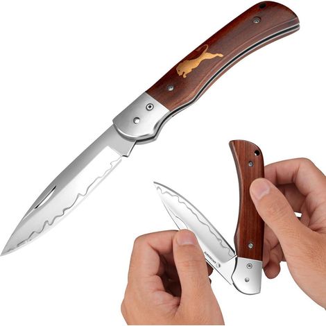 Couteau pliant couteau à deux mains acier 440C manche en bois §42a conforme EDC camping