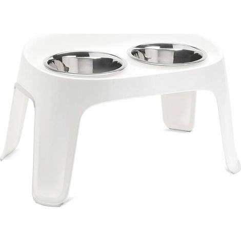 Ciotola doppia per cani e gatti in acciaio inox e supporto in plastica con piedini antiscivolo (1/2)