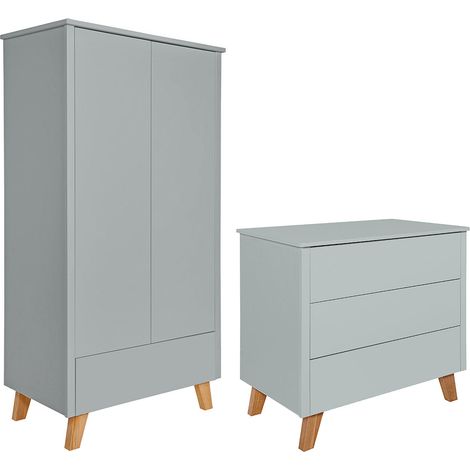 Commode 3 tiroirs et armoire 2 portes Novelies Zara Gris (1/5)
