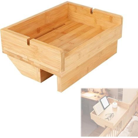 Table de Chevet Suspendue en Bambou, Étagère Murale sans Percage, Plateau de Lit pour Mezzanine, Support Tablette Lit pour Dortoir Universitaire, Couleur Bois avec Fente pour Câbles (1/5)