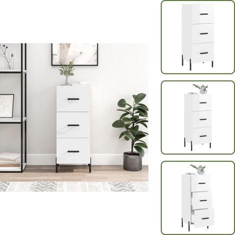 Sideboard Hochglanz-Weiß 34,5x34x90 cm Holzwerkstoff - Schreibtisch - Wohnzimmermöbel - Sideboard - Regal - Weißer Schrank (1/5)