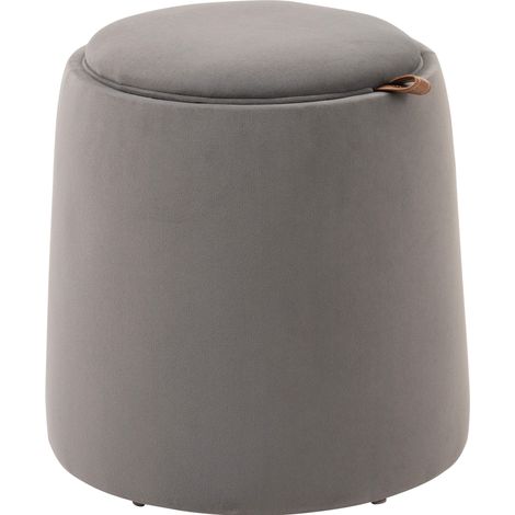 Puf baúl redondo 2 en 1 con tapa reversible efecto terciopelo gris oscuro MODENUIT (1/5)