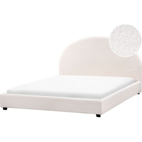 Bett mit Lattenrost Bouclé VAUCLUSE 160 x 200 cm Cremeweiß