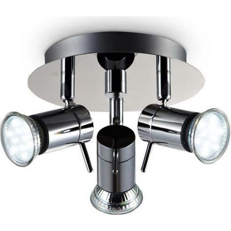 Plafonnier salle de bain LED éclairage lampe plafond sdb chrome 3 spots orientables IP44 GU10 (1/4)