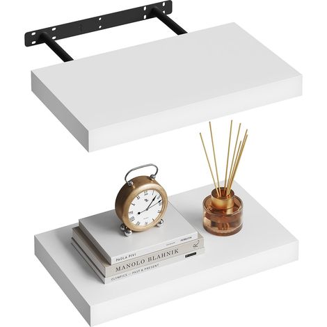 WOLTU 2x Wandregal, Schweberegal MDF Schweberegal, Freischwebendes Regal, für Büro Wohnzimmer Schlafzimmer Küche, 40x22.9x3.8 cm, Weiß
