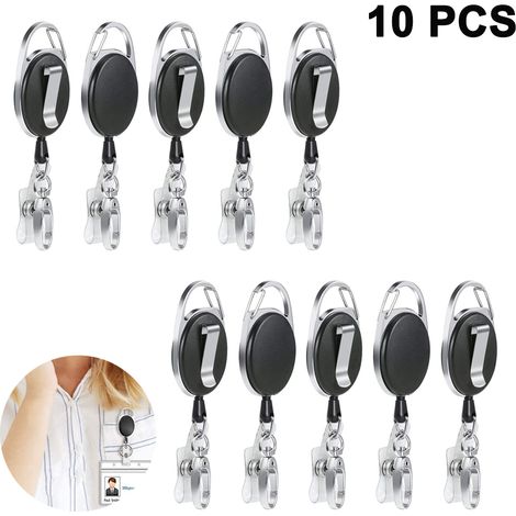 Porte-badge rétractable noir robuste avec clip ceinture, anneau porte-clés et porte-cartes d'identité verticaux étanches pour cartes de visite et cartes d'identité. (1/5)