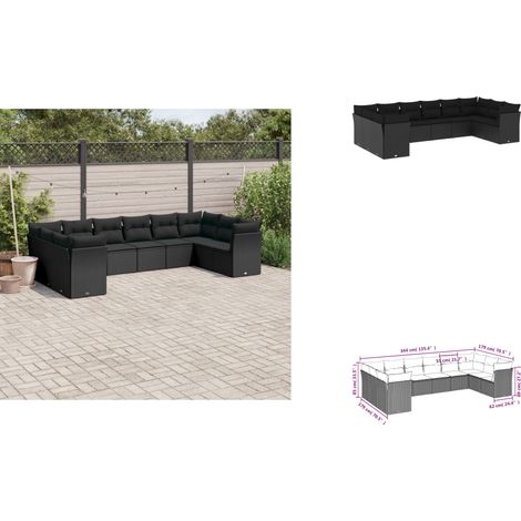 10-tlg. Garten-Sofagarnitur mit Kissen Schwarz Poly Rattan - Gartensofas - Outdoor Möbel - Gartenmöbel Set - Lounge Sofa - Rattan Möbel (1/3)