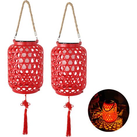 Lot de 2 lanternes solaires suspendues en plastique, style bohème, pour clôture, porche, jardin, décoration de mariage (1/5)