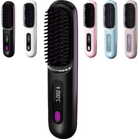 Cocoony Styling Brush for Short Hair, Portable Rechargeable Straightening Brush, 20s Fast Heating, 3-Stage Temperature Adjustment, for Daily Styling & Travel (Black)
