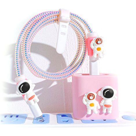 Coque de Protection Chargeur Silicone Respirant Astronaute, Installation Facile, Protège-Câble pour Chargeurs 18W 20W, Lot de 4 Pièces (Rose) (1/5)