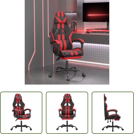 Gamingstuhl mit Fußstütze - Gaming-Stuhl mit Fußstütze Schwarz und Rot Kunstleder (1/5)