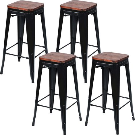 Pack 4 Taburetes Medios Industriales Apilables de Acero y Madera 43x43x76cm Thinia Home