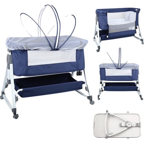 Lit de bébé, portable, hauteur réglable, Bleu (1/2)