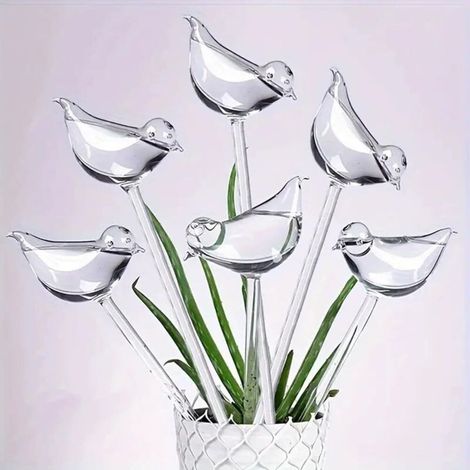 6 Pièces Goutteurs d'eau pour Plantes, Arroseur pour plantes en forme d'oiseau transparent, Globes d'arrosage automatique en plastique, Ampoules à arrosage automatique pour jardin intérieur extérieur (1/4)