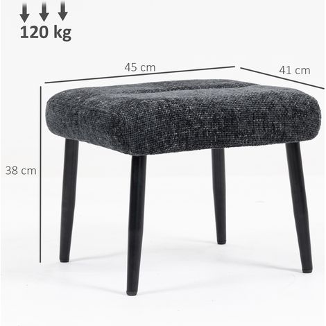 Pouf avec coussin d'assise moelleux, pieds en acier, repose-pieds en tissu chenille, 45 x 41 x 38 cm, gris foncé (1/5)