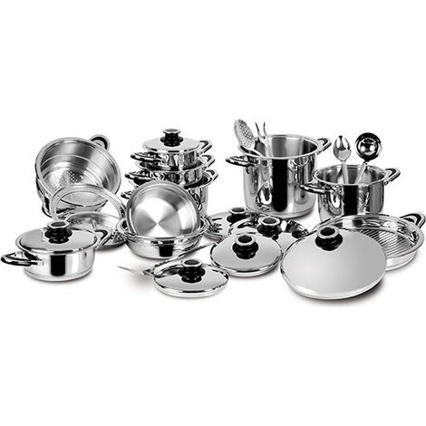 KIT PENTOLE LAGOSTINA DIETETICA BATTERIA DI PENTOLE 24 PEZZI IN ACCIAIO INOX 18/10 COMPATIBILE CON INDUZIONE SET COMPLETO