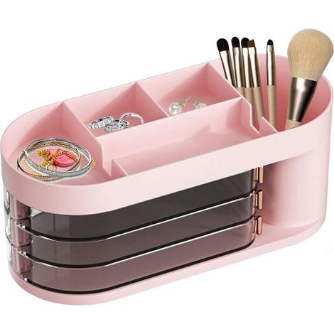 Scatola porta trucchi, vetrina per cosmetici, scatola porta gioielli, vetrina antipolvere per cosmetici con 3 cassetti, per camera da letto, mobiletto del bagno (1/5)