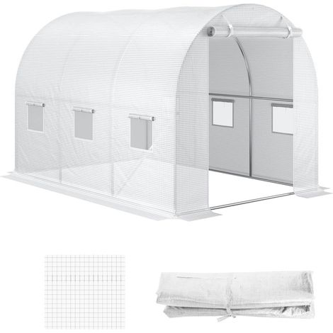 Lámina de polietileno 3x2x2m lámina de repuesto con 6 ventanas para túnel de jardín invernadero película túnel de polietileno blanco (1/5)
