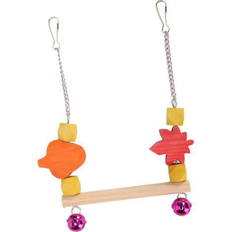 Perchoir en bois coloré et décoratif, jouet à mâcher, support balançoire en bois avec crochet pour perruches et calopsittes. (1/5)