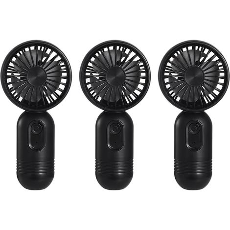 Lot de 3 mini ventilateurs personnels portables avec 3 vitesses pour voyage, rechargeable par USB, noir (1/5)