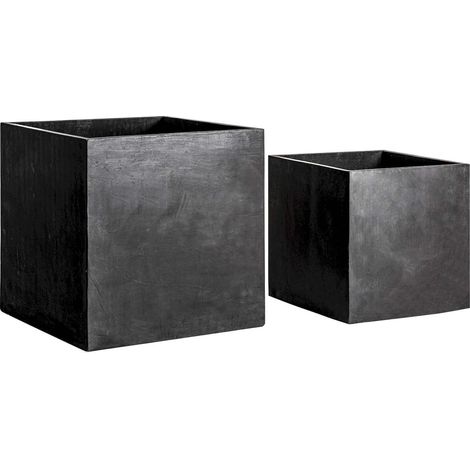 Jardinière design en terre cuite noire style industriel patiné - Noir patiné effet terre cuite (1/5)