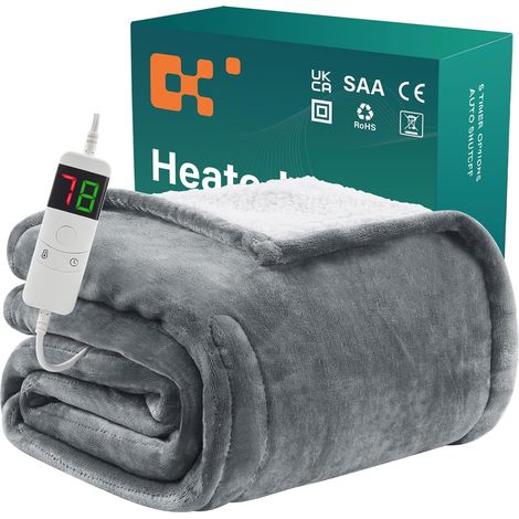 Couverture Chauffante Électrique - 130x180cm - Flanelle Douce - 10 Niveaux Chaleur - Minuterie 5 Heures - Gris (1/5)