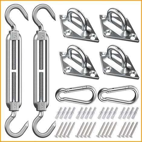 Kit de Fixation Voile d'ombrage, Kit de Montage pour Voile Solaire, Fixation Toile Ombrage, Fixation pour Triangle et Carré, Rectangle, Acier Inoxydable 316 de Qualité Marine (M5 24-Pcs) (1/5)