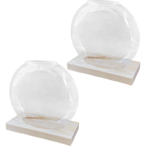 Vase hydroponique en verre Lot de 2 avec base en bois naturel pour plantes et fleurs séchées décoration bureau créative (1/5)