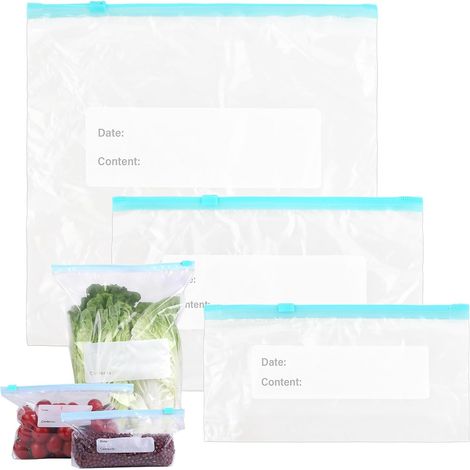 Pack of 45 Freezer Bags – Zip Freezer Bag, Ziplock Bag, Reusable Freezer Bag, Stable Base, White Writing Area, Versatile, LDPE Material, Box Packaging, in 3 Sizes (1/5)