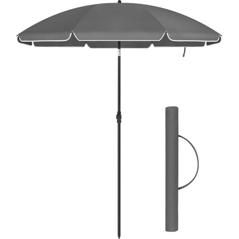 ACAZA Parasol à manche - Parasol de plage - diamètre 180 cm - rond / octogonal Parasol de jardin - articulé - inclinable - avec sac de transport - Gris (1/5)
