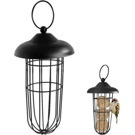 1 mangeoire pour oiseaux en grille noire, support de boules de mésanges avec toit, support de boules de maïs à suspendre, mangeoire pour oiseaux, la meilleure façon de nourrir les oiseaux (1/5)