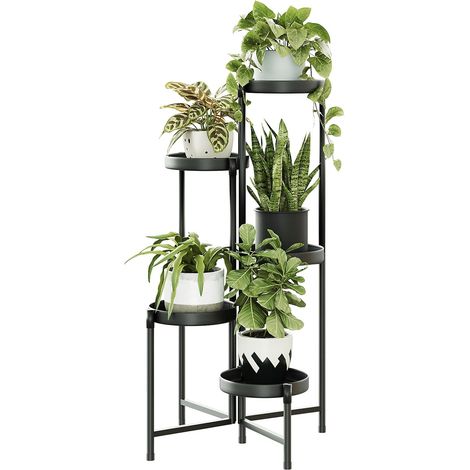 Support à fleurs à 5 niveaux pour plantes d'intérieur et d'extérieur, étagère d'angle en métal robuste pour plusieurs plantes, idéale pour le jardin, le balcon, le salon ou la chambre.