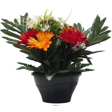Vasque de Gerberas fleurs artificielles pour le cimetière H 26 cm D 23 cm Rouge - couleur: Rouge