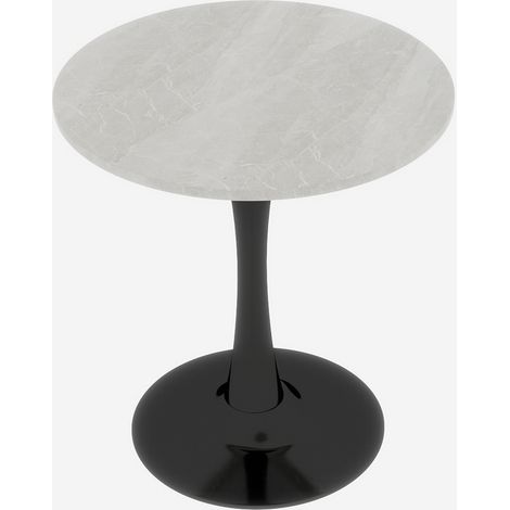 Table basse noire de 27,6 pouces, table à manger de style moderniste du milieu du siècle, adaptée pour 2 à 4 personnes, avec plateau rond en marbre à veinage blanc, idéale pour divers espaces. (1/5)
