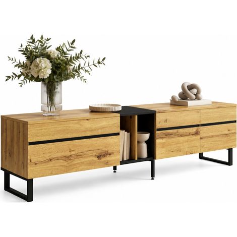 CHICFURN Mueble TV bajo 180 cm de aglomerado color madera, almacenamiento modulable (1/5)
