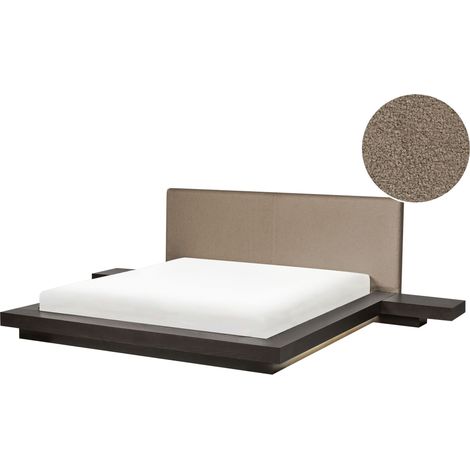 Japan Style LED Bed Frame Dark Ash Wood EU King Size 5ft3 Wood Veneer Boucle Headboard Low Profile Bedroom ZEN (1/5)