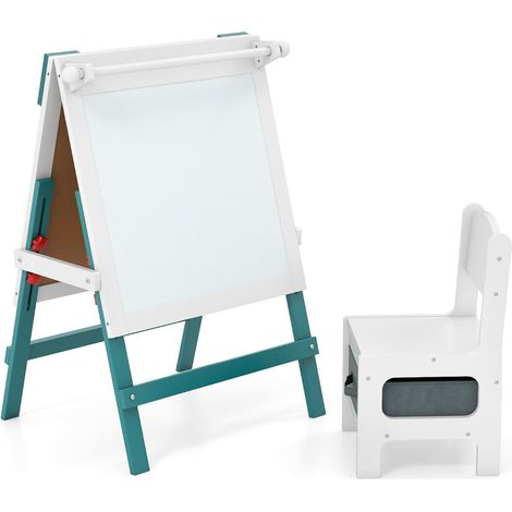 Cavalletto reversibile per bambini con sedia regolabile per disegnare altezza regolabile da 75 a 94 cm atmosfera creativa MDF verde 200017192
